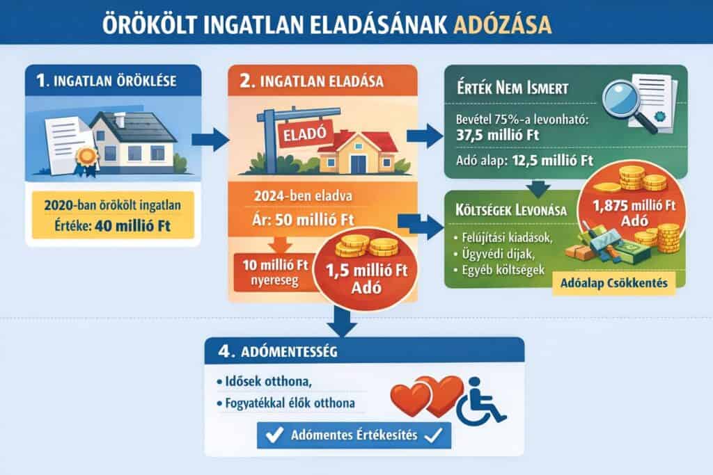 örökölt ingatlan adózása infografika